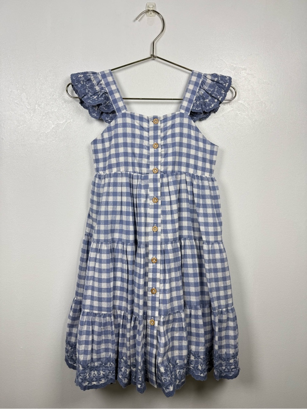 Shabby Chic Blue Gingham Ruffle Dress Girls Cotton Size 5